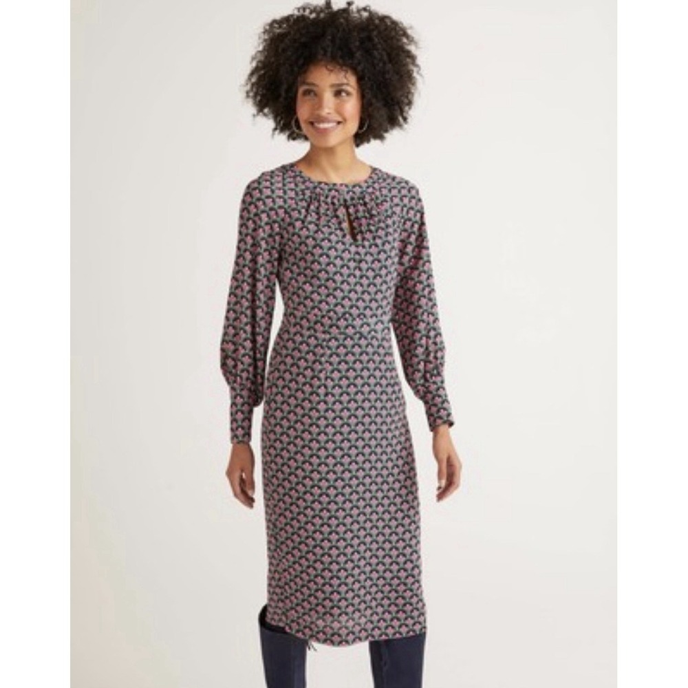 Boden Women's Portia Black Floral Medallion Dress Long Sleeve Keyhole Size 8L